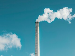 long white smokestack against blue sky