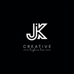 Alphabet Unique Letter JK KJ Initial Based Stylish Line Logo Design Vector.