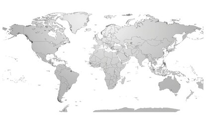 World map with borders of all countries on a white background, in a gray color