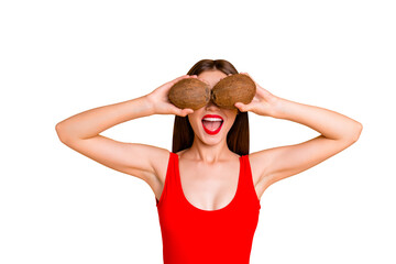 Facial emotion expressing shock open mouth concept. Photo portrait of funny funky joking nice glad...