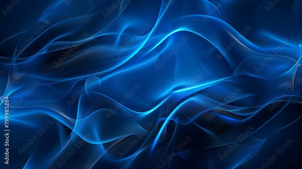 Poster dark azure blue abstract background with flowing waves and textured surface - moody vector illustrat
