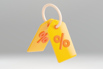 3D Vector Online shopping yellow tag price or Vector coupon tag for online shopping and marketing.
