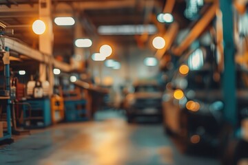 Blurred background of the car repair station. Auto service industry