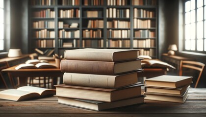 Stacks of Books in Cozy Library Setting
