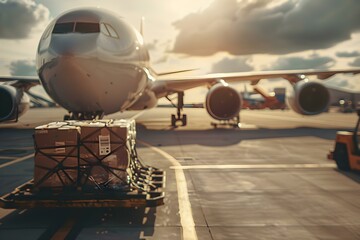 Loading Packages onto a Cargo Plane on the Runway. Concept Aviation Logistics, Cargo Loading, Runway Operations, Aircraft Loading, Ground Handling