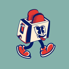 Retro character design of bread toaster