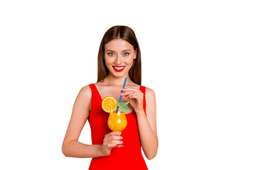Journey tasty non sweet diet cocktail people person concept. Photo portrait of attractive pretty...