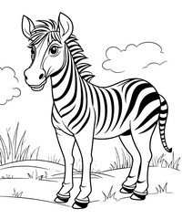zebra cartoon illustration , coloring page animal