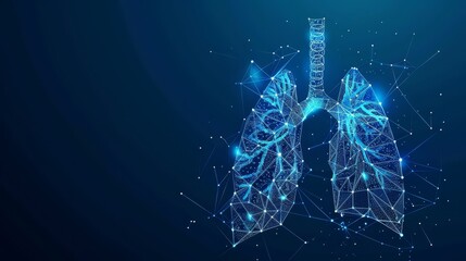 The structure of the lungs is formed by a framework of light connections (lines and dots), which impressively emphasizes the complex network of veins and arteries.Modern technologies and medicine.