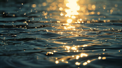 Golden Sunset Reflections Sparkling on Tranquil Water Surface