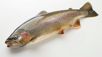 Naklejka premium Isolated side view of a vibrant rainbow trout against a white background.