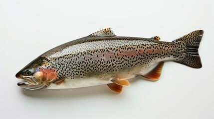 Obraz premium Detailed close-up of a rainbow trout isolated on a white background, showcasing vibrant skin patterns.