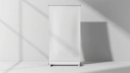 Blank roll up banner stand mockup on white background.
