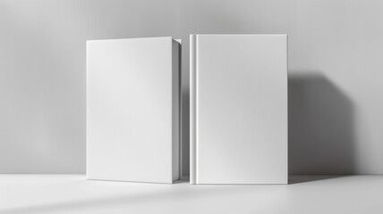 A side view of two white books with blank pages