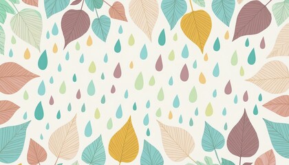 Multicolored but not bright autumn background with a frame of leaves, raindrops, and a space for text