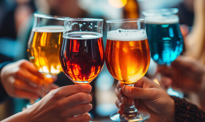 A group of friends toasting with glasses of beer