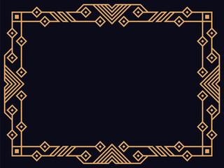 Art deco frame. Vintage linear border. Design a template for invitations, leaflets and greeting cards. Geometric golden frame. The style of the 1920s - 1930s. Vector illustration