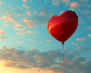 A heartshaped balloon floating in the sky, carrying with it the hopes and dreams of a couple in love 8K , high-resolution, ultra HD,up32K HD