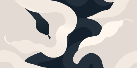 Fototapeta premium Minimal abstract snakes pattern. Unique contemporary print. Fashionable template for design.