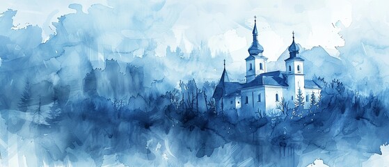 A watercolor sketch of white churches on a light background, capturing the essence of their timeless beauty and elegance 8K , high-resolution, ultra HD,up32K HD