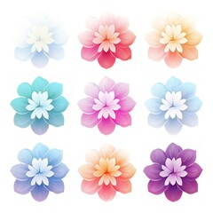 Set of flat gradient icons featuring various flowers on a white background