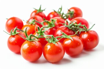 Fresh and vibrant cherry tomatoes, with a rich red color, isolated on a clean white background, ideal for food and culinary concepts
