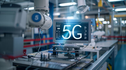 Industrial factory showcasing 5G connection technology for high-speed wifi internet, enhancing manufacturing efficiency and automation process management for smart factories