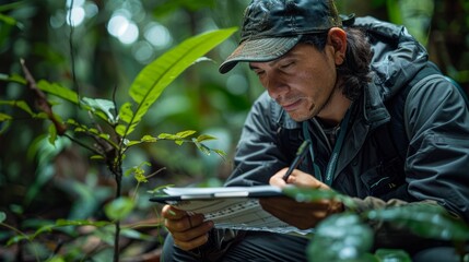 An ecologist studying biodiversity patterns in a tropical rainforest,Biodiversity survey plot showing species richness and abundance