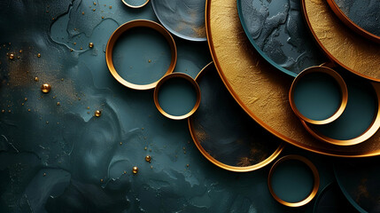 Luxury abstract gold and black green circle background