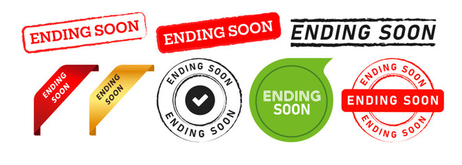 ending soon stamp speech bubble and ribbon label sticker for business advertisement