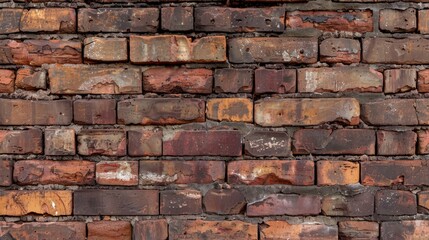 Aged brick texture, chipped edges, variations in red and brown tones