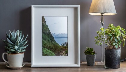 window with flowers and plants, "Elegance in Detail: Mockup Poster Frame Close-Up"