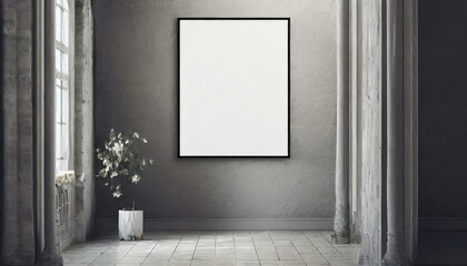 empty room with a frame, "Capturing Realism: 3D Render of Mockup Poster Frame"