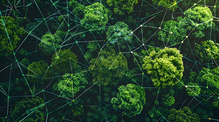 Futuristic Illustration of Blockchain Technology in a Lush Forest