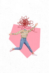 Vertical picture collage headless going running person mental disorder psychology drawing doodles...