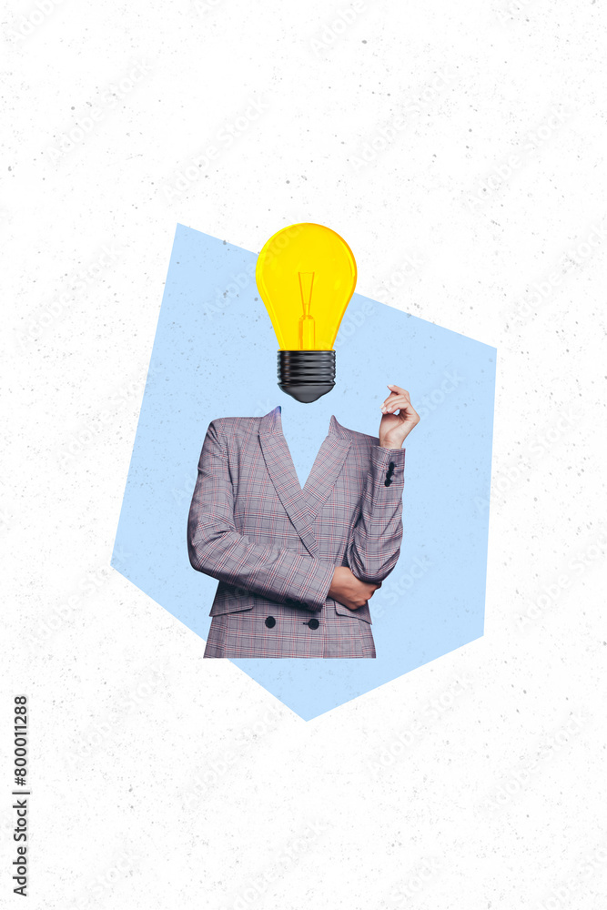 Canvas Prints vertical photo collage headless businessperson entrepreneur office worker lightbulb power eureka ide