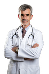 doctor with his arms crossed over white background