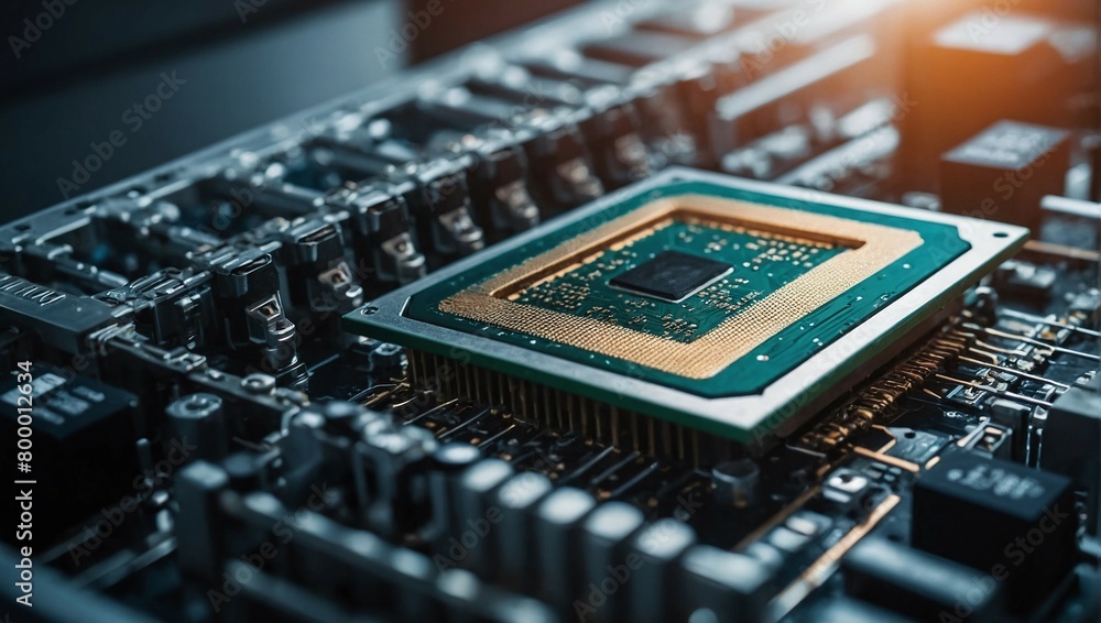 Poster microchips are created in a large, modern factory on a powerful automatic production line
