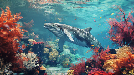 beautiful sea ocean landscape background with coral reefs, anemones, turtles, clown fish, nemo....