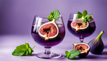 Fig Cocktails with Mint Garnish in Elegant Glasses