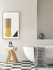 Elegant Minimalism: Oak Framed Art Print in Bathroom