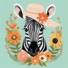Fototapeta premium Floral Baby Zebra Nursery Illustration Generative AI Illustration 