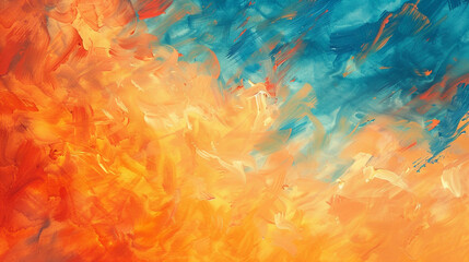 Fototapeta na wymiar Sunset-inspired gouache wallpaper with vibrant orange and cool blue strokes.