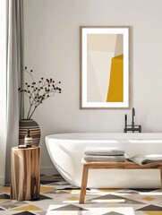 Elegant Minimalism: Oak Framed Art Print in Bathroom