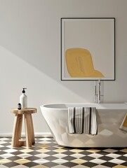Elegant Minimalism: Oak Framed Art Print in Bathroom