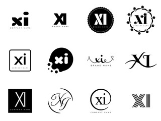 XI logo company template. Letter x and i logotype. Set different classic serif lettering and modern bold text with design elements. Initial font typography.