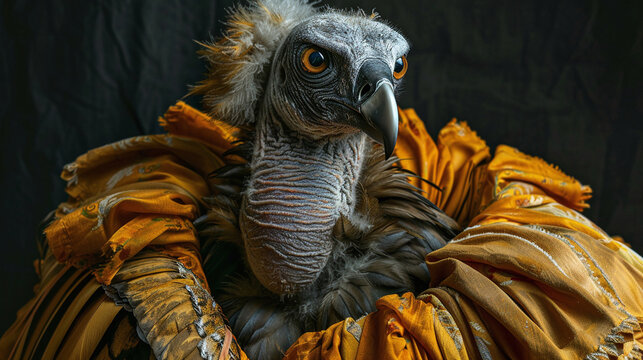 A vulture wearing an Elizabethan ruff collar