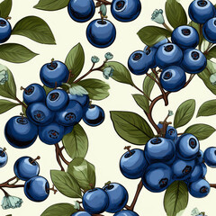 Blueberry seamless pattern in hand drawn sketch style, digital illustration. Berry background with engraving texture. Vintage, retro style drawing.