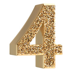 4 Number Gold Glitter 3d Render