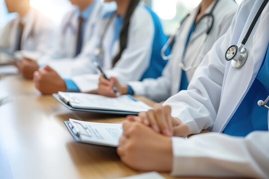 A group of attentive medical professionals of various ages listening intently at a training seminar or continuing education class..